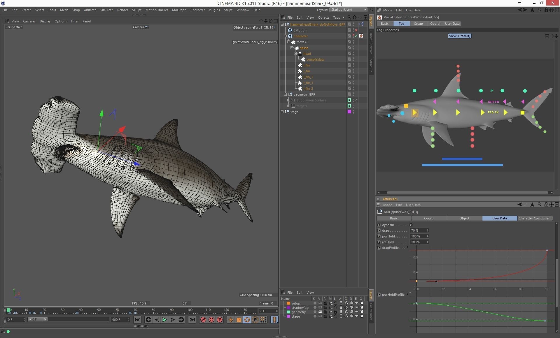 Hammerhead shark rigged and animated for Cinema 4d 3D model Low-poly 3D model_20