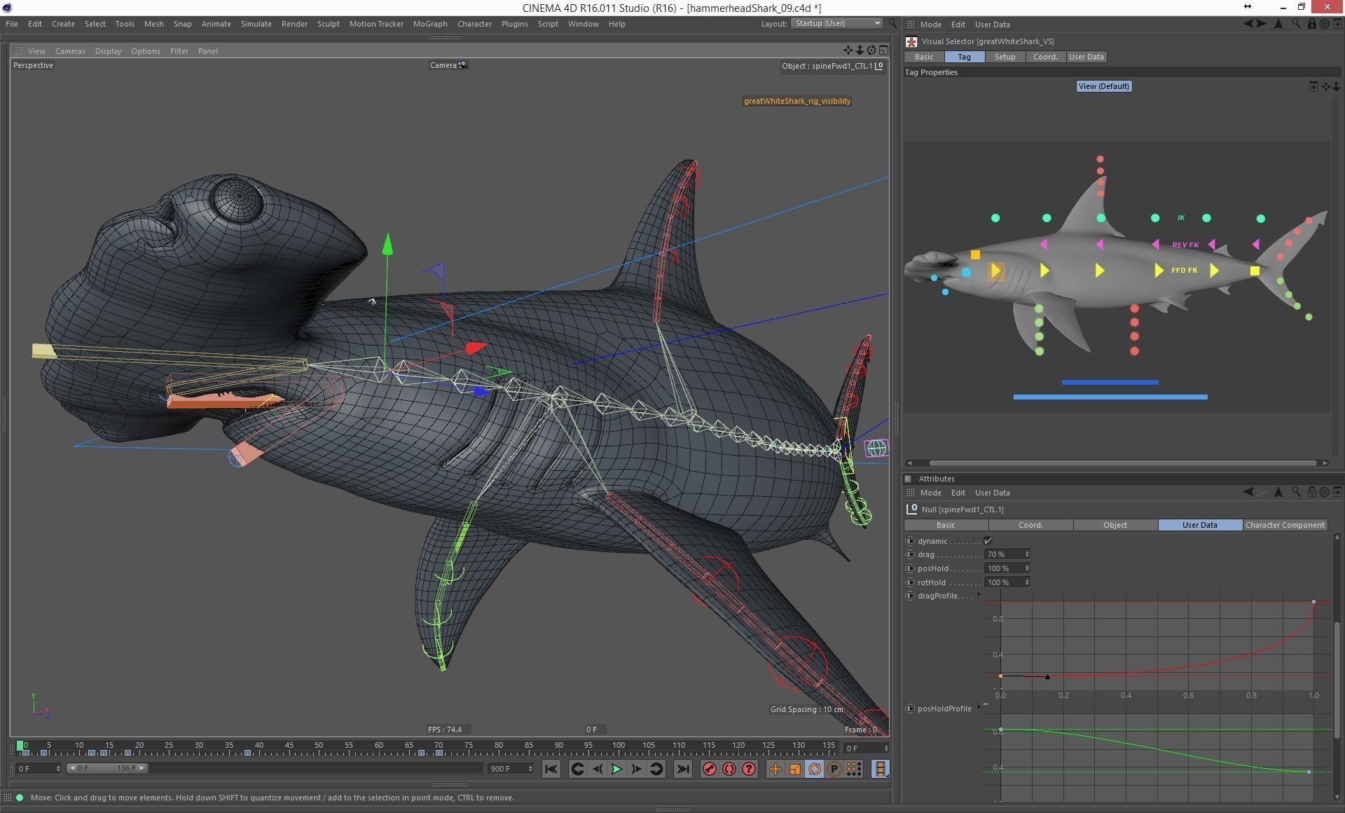 Hammerhead shark rigged and animated for Cinema 4d 3D model Low-poly 3D model_16