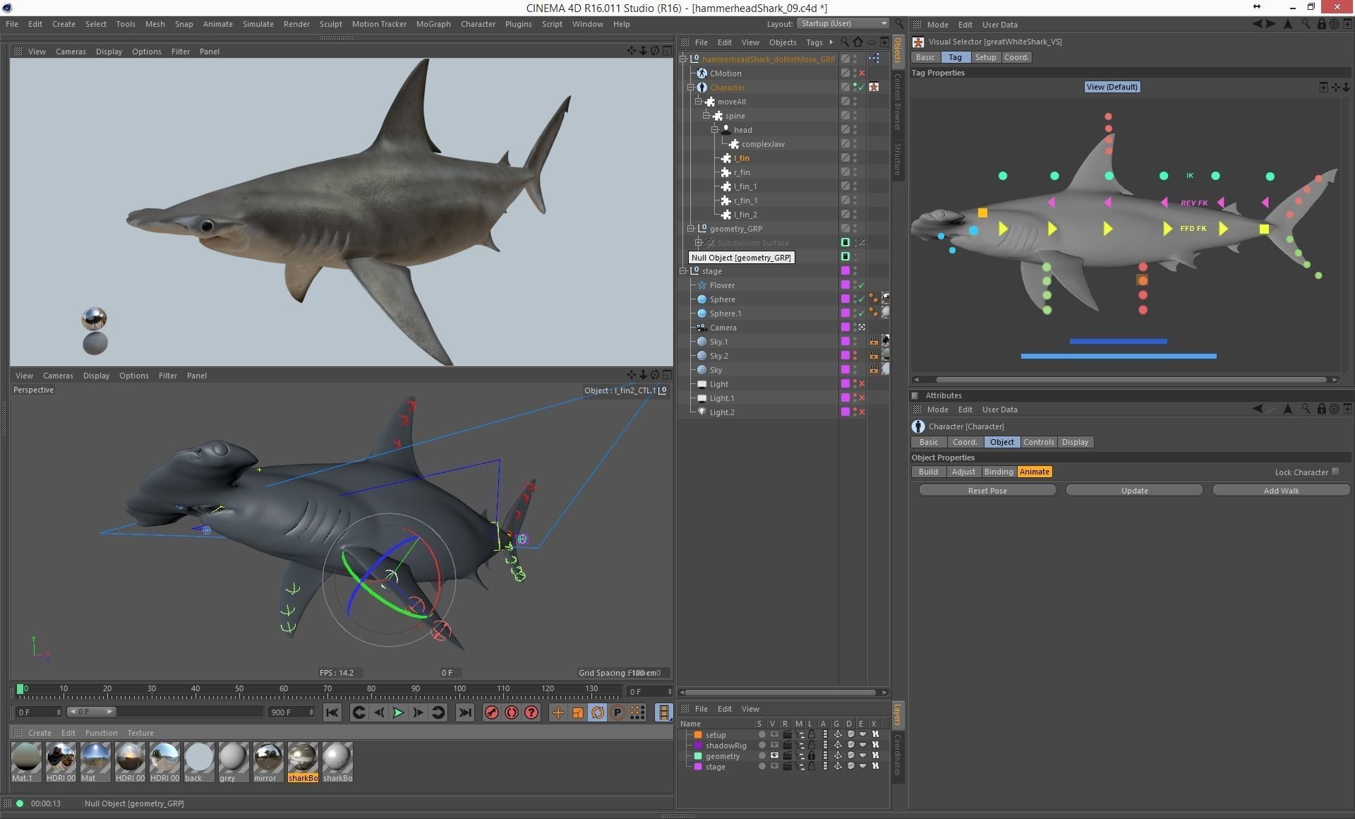 Hammerhead shark rigged and animated for Cinema 4d 3D model Low-poly 3D model_12