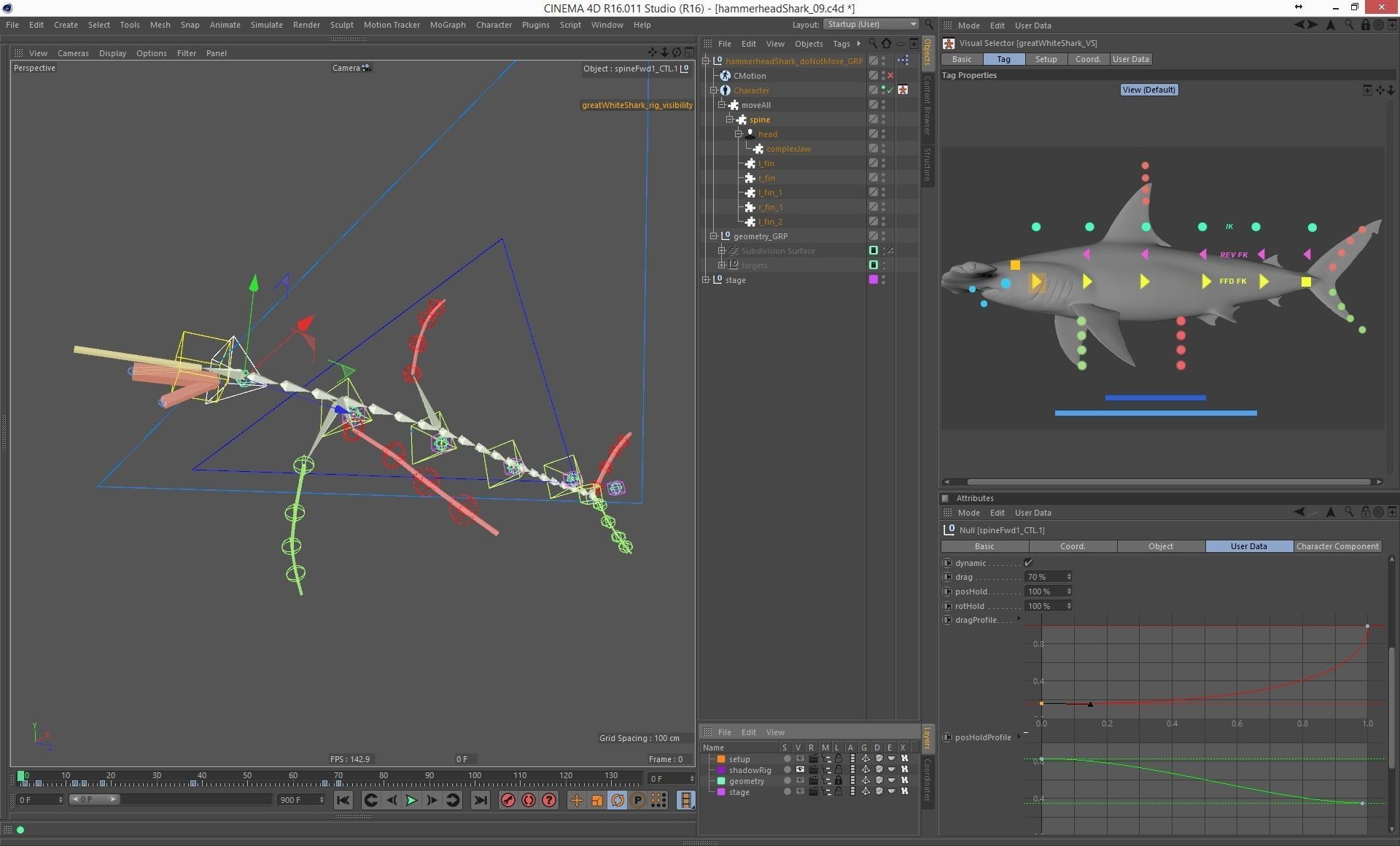 Hammerhead shark rigged and animated for Cinema 4d 3D model Low-poly 3D model_17