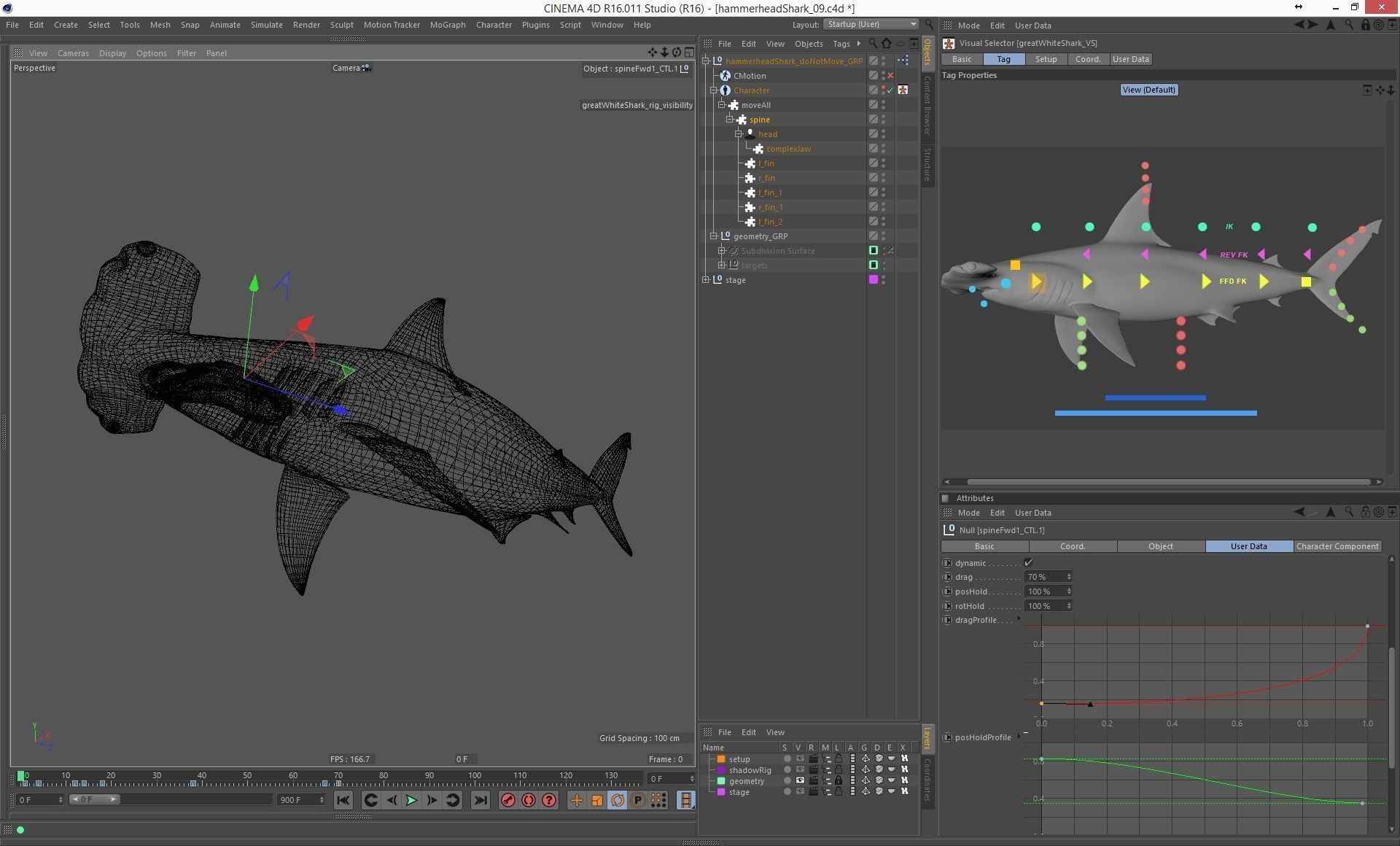 Hammerhead shark rigged and animated for Cinema 4d 3D model Low-poly 3D model_18