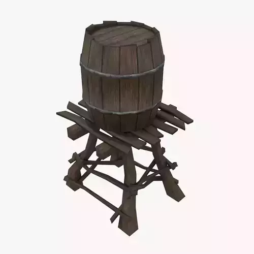Wooden water tower low-poly 3d model Low-poly 3D model