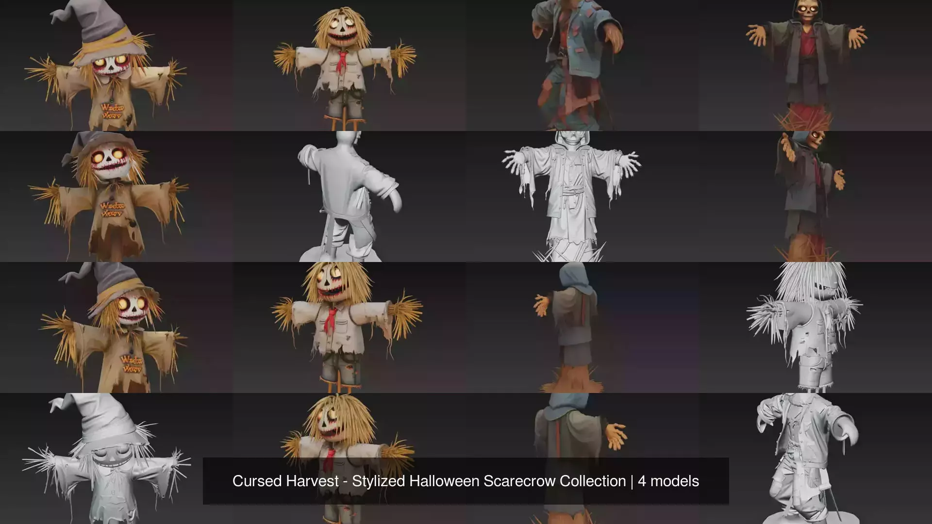 Cursed Harvest - Stylized Halloween Scarecrow Collection 3D Model Pack