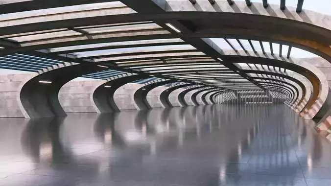 Modern Concrete Corridor Architectural Background - V1U1 3D model