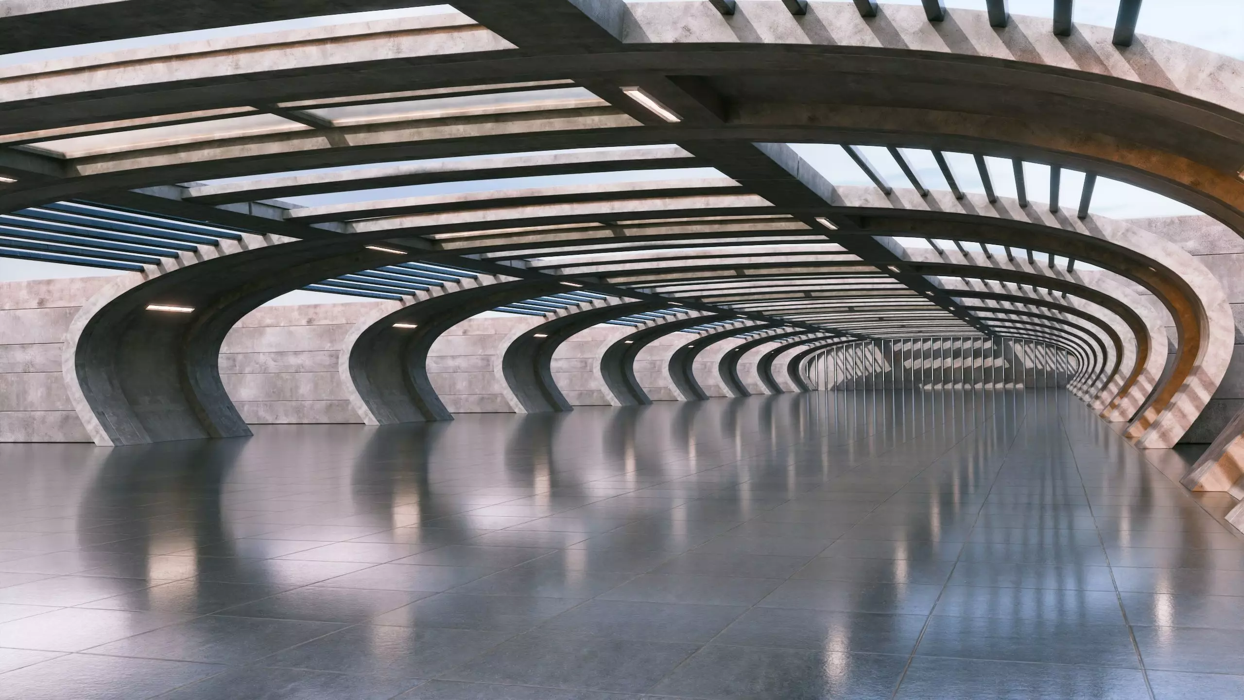 Modern Concrete Corridor Architectural Background - V1U1 3D model