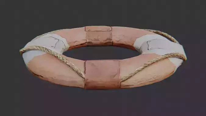 Lifebuoy Ring with Rope and Stripes Low-poly 3D model