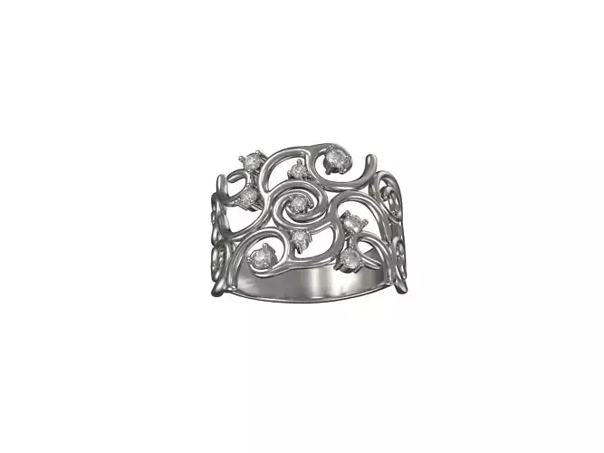 Elegant Diamond Curls Ring 3D Print ready Model 