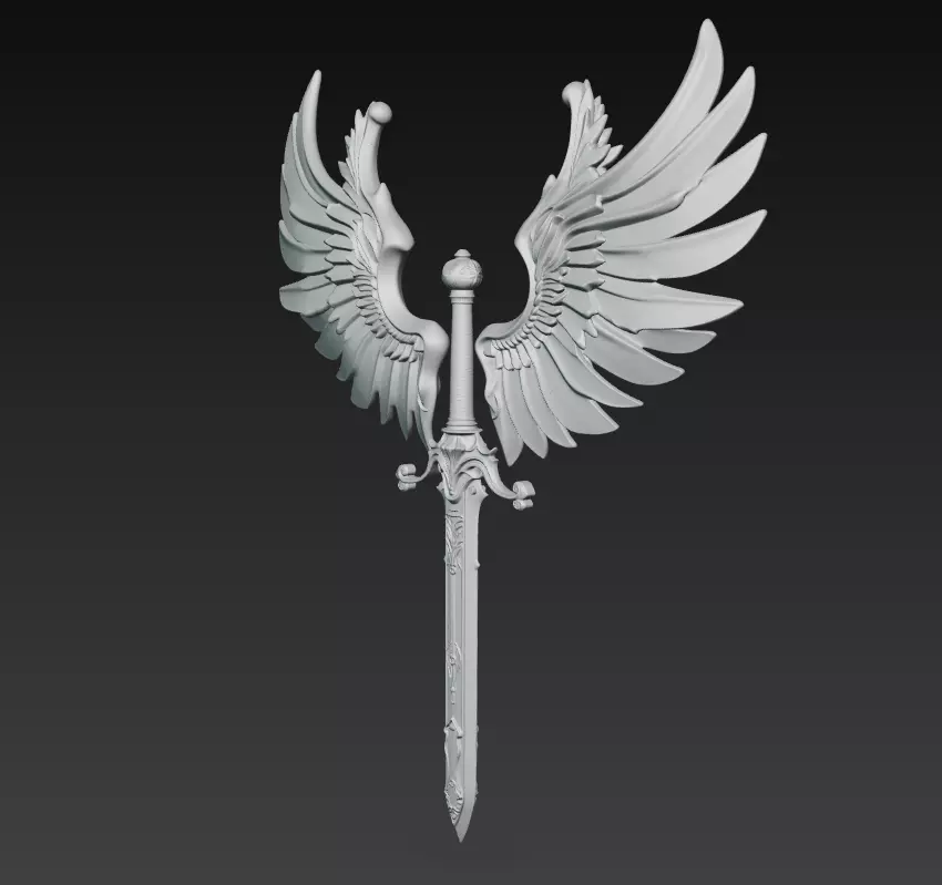 Angel Wing Sword - Celestial Fantasy Sculpture 3D print model_7