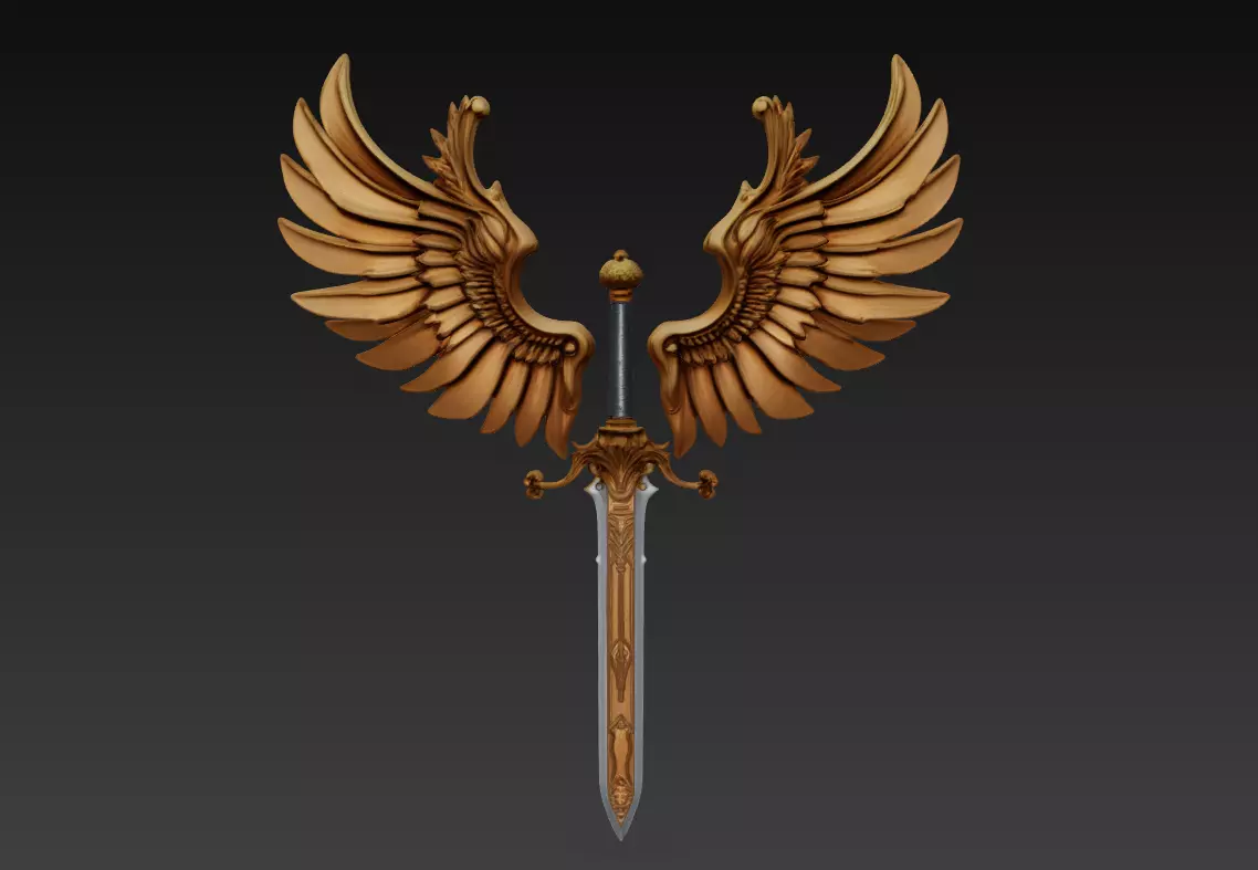 Angel Wing Sword - Celestial Fantasy Sculpture 3D print model_0