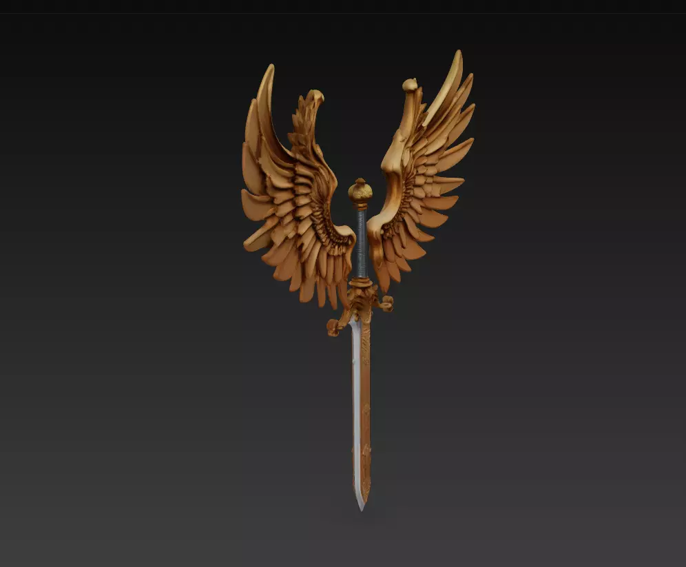 Angel Wing Sword - Celestial Fantasy Sculpture 3D print model_4