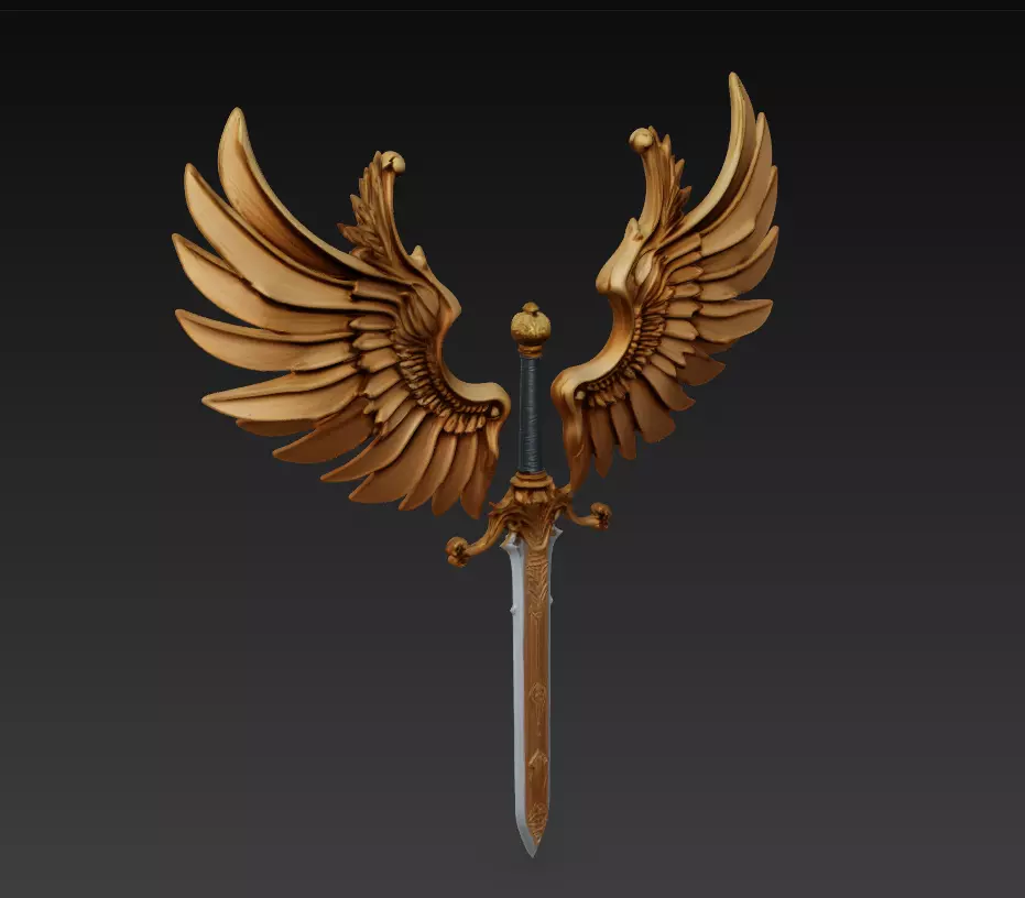 Angel Wing Sword - Celestial Fantasy Sculpture 3D print model_1