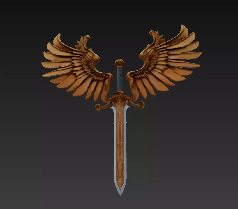 Angel Wing Sword - Celestial Fantasy Sculpture 3D print model_2