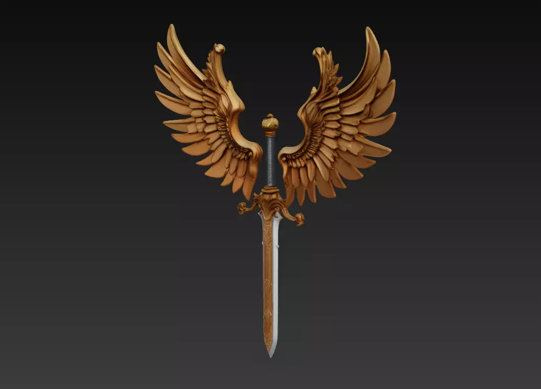 Angel Wing Sword - Celestial Fantasy Sculpture 3D print model_5