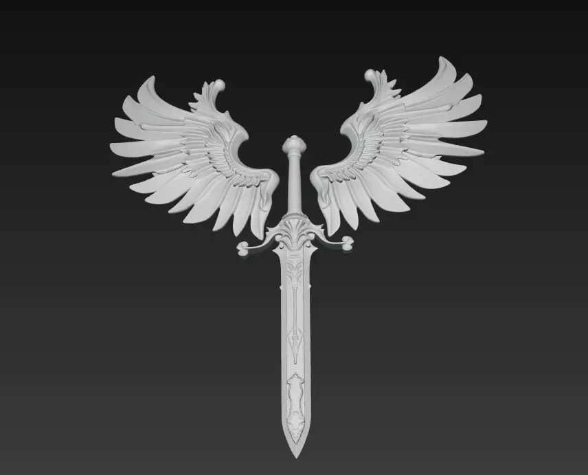 Angel Wing Sword - Celestial Fantasy Sculpture 3D print model_9