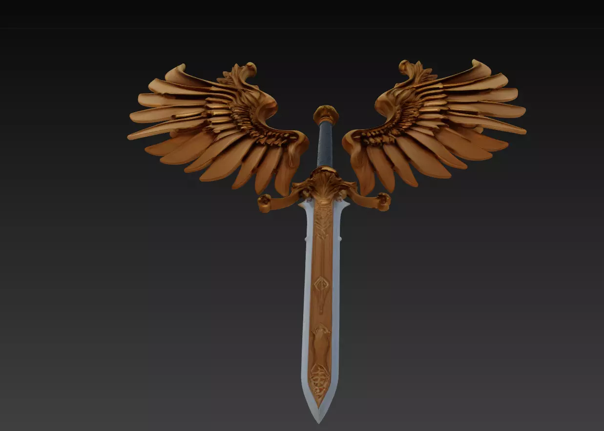 Angel Wing Sword - Celestial Fantasy Sculpture 3D print model_6