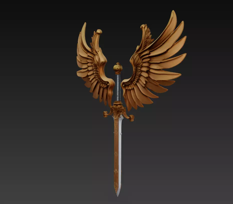 Angel Wing Sword - Celestial Fantasy Sculpture 3D print model_3