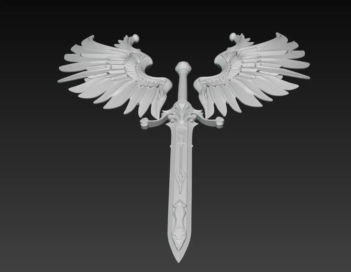 Angel Wing Sword - Celestial Fantasy Sculpture 3D print model_11