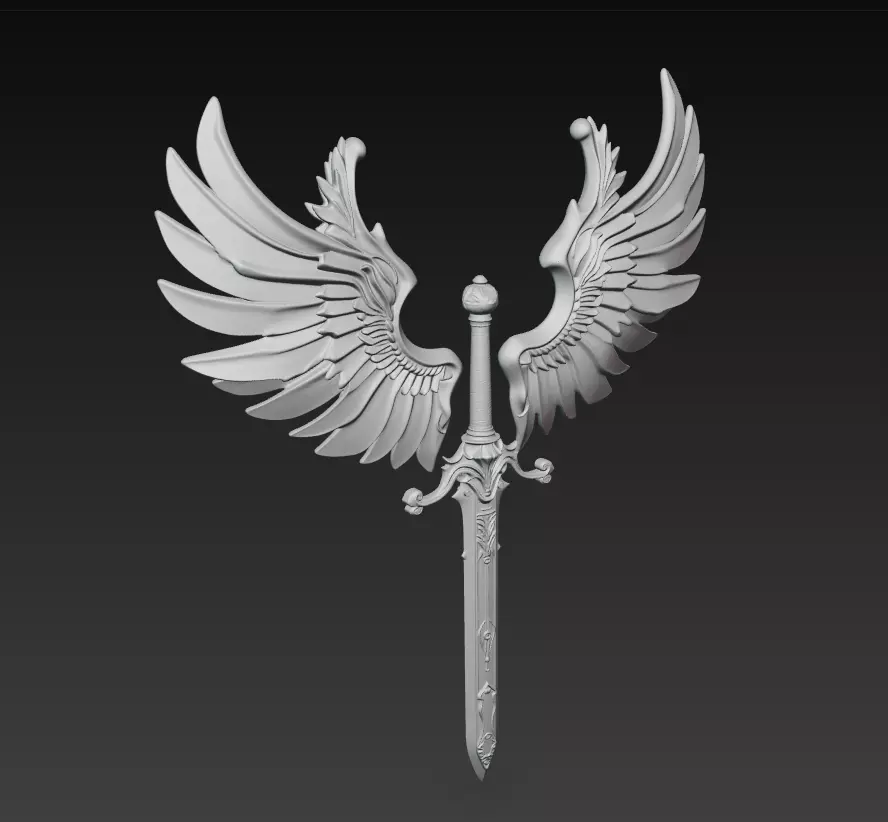 Angel Wing Sword - Celestial Fantasy Sculpture 3D print model_10
