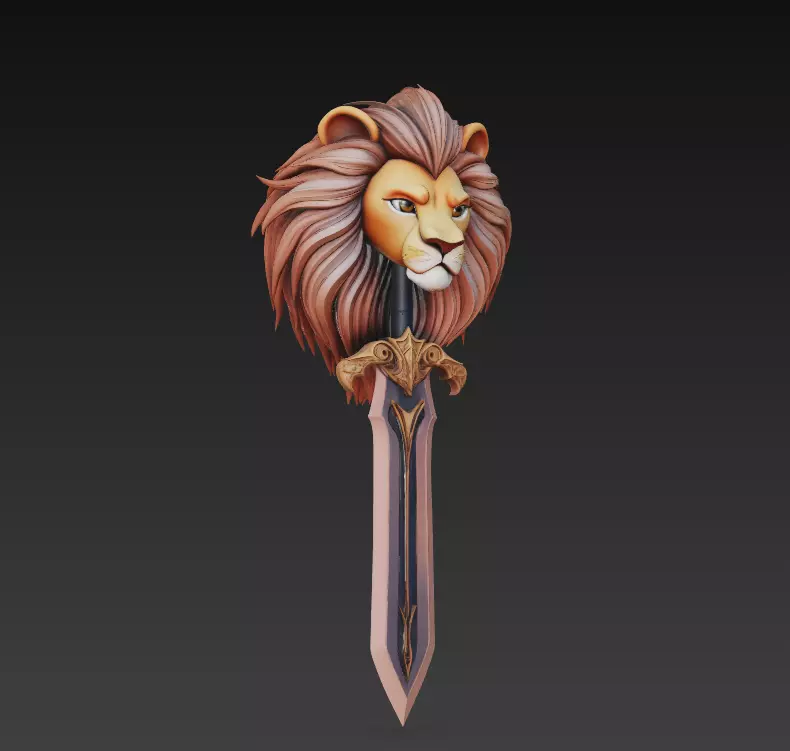 Lion King Sword - Majestic Fantasy Sculpture Blade 3D model_0
