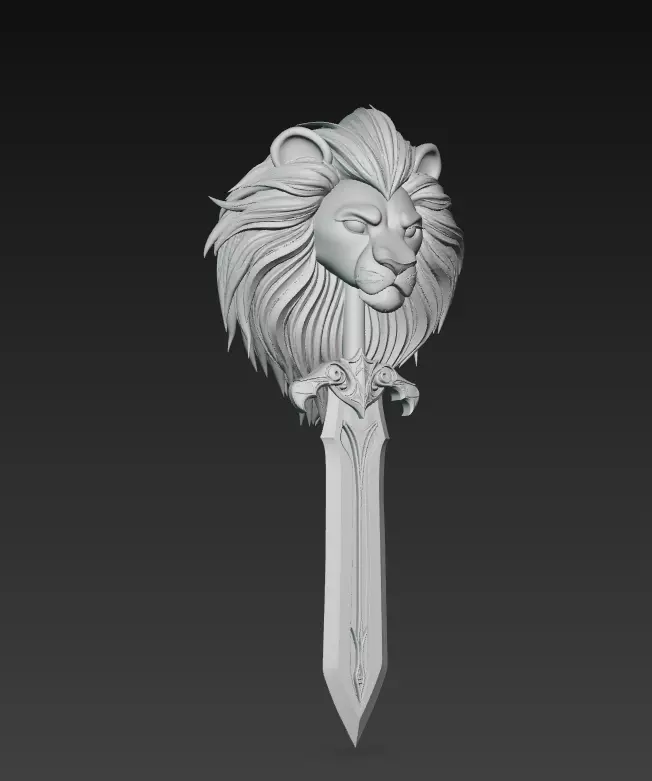 Lion King Sword - Majestic Fantasy Sculpture Blade 3D model_10