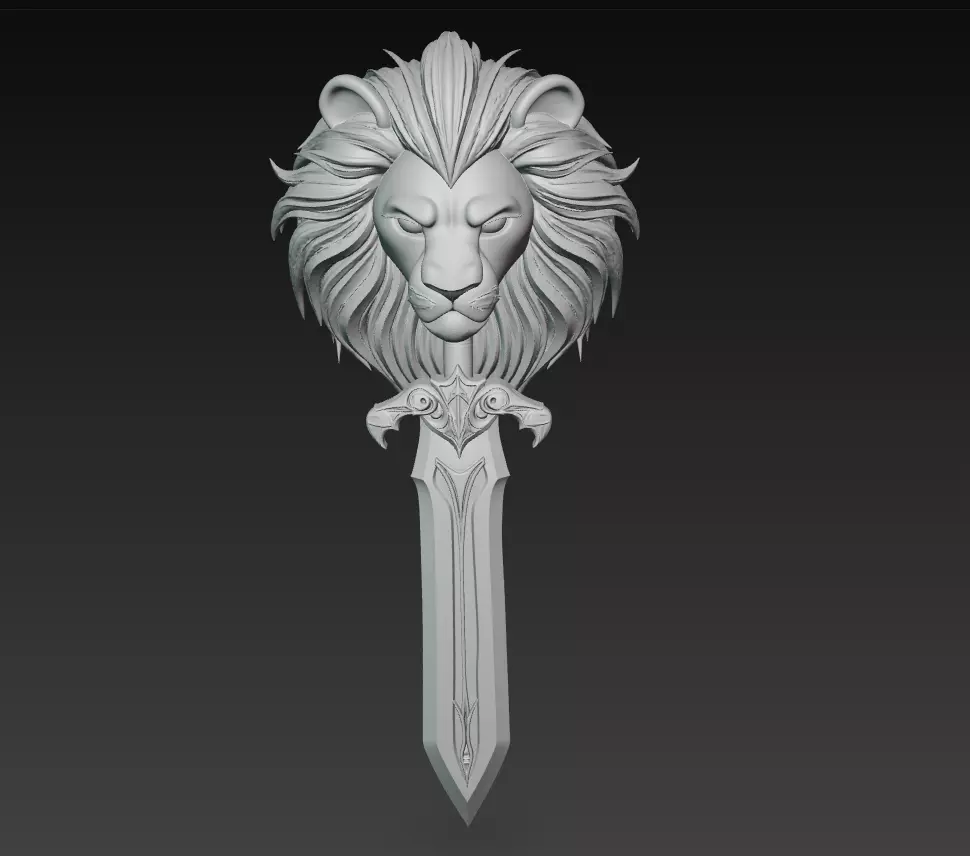 Lion King Sword - Majestic Fantasy Sculpture Blade 3D model_8