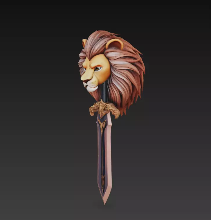 Lion King Sword - Majestic Fantasy Sculpture Blade 3D model_1