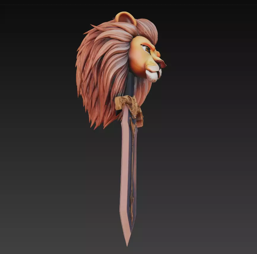 Lion King Sword - Majestic Fantasy Sculpture Blade 3D model_4