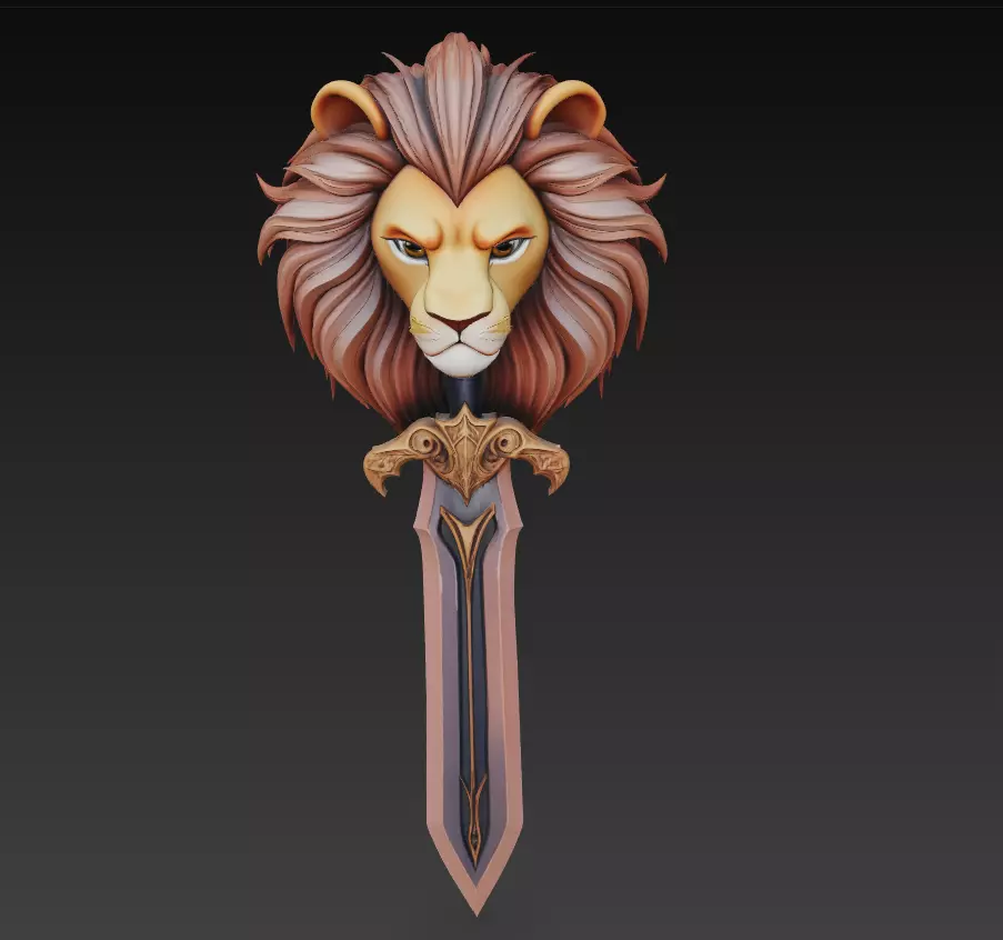 Lion King Sword - Majestic Fantasy Sculpture Blade 3D model_2