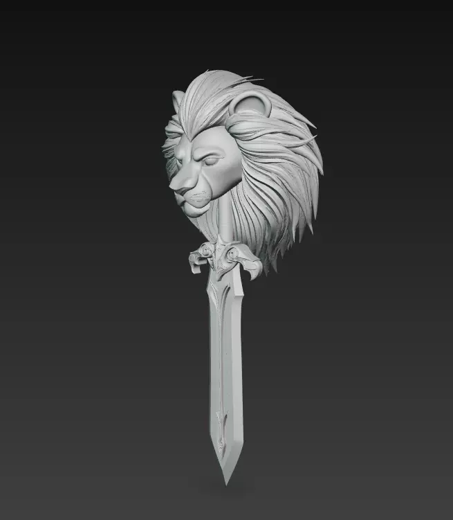 Lion King Sword - Majestic Fantasy Sculpture Blade 3D model_7