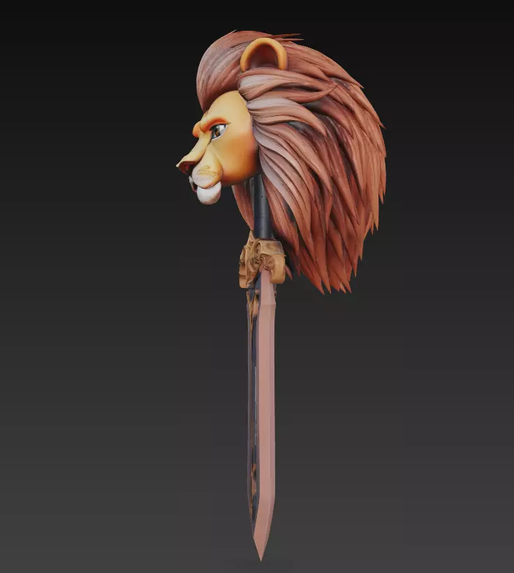 Lion King Sword - Majestic Fantasy Sculpture Blade 3D model_3