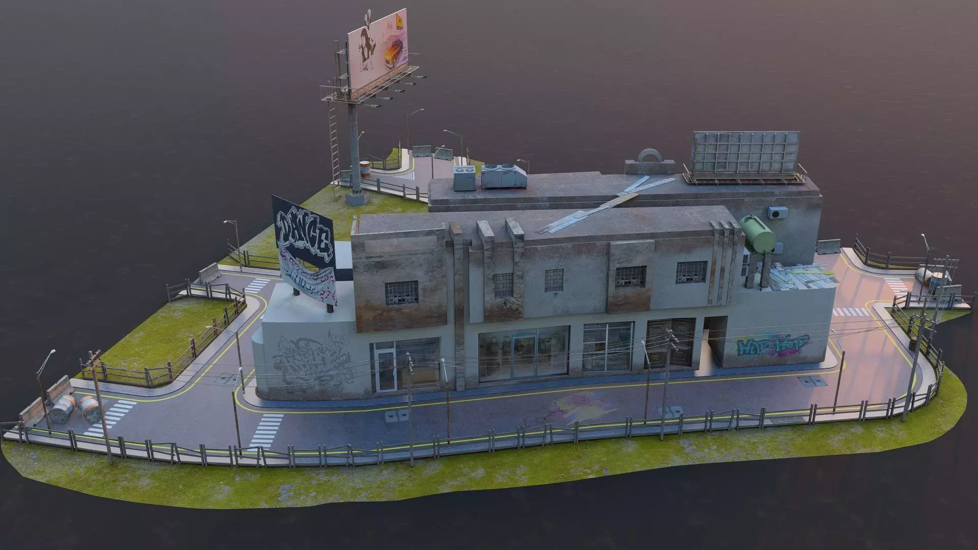 Street Block Low-poly 3D model_9