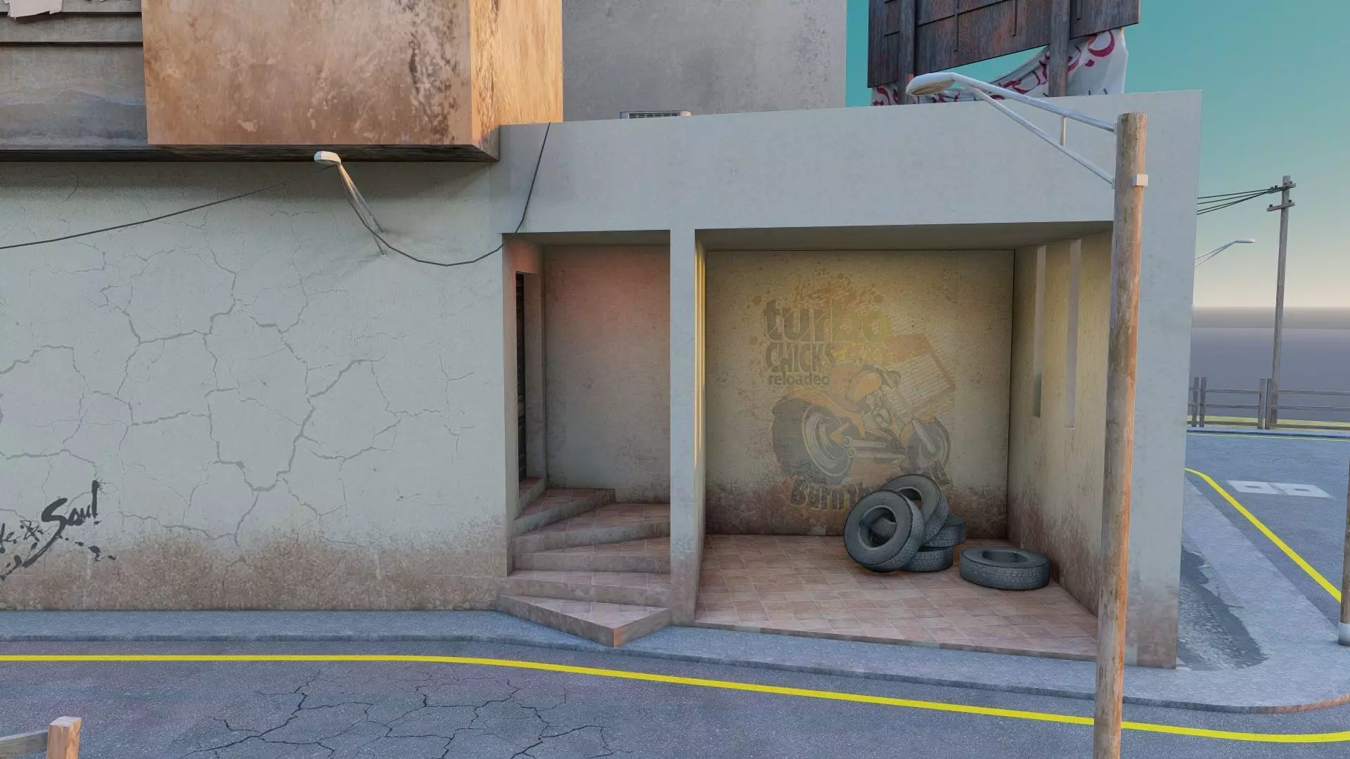 Street Block Low-poly 3D model_7