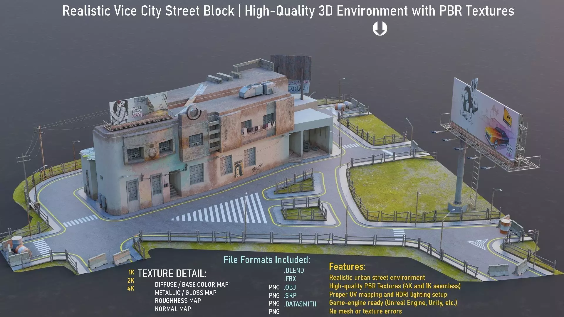 Street Block Low-poly 3D model_0