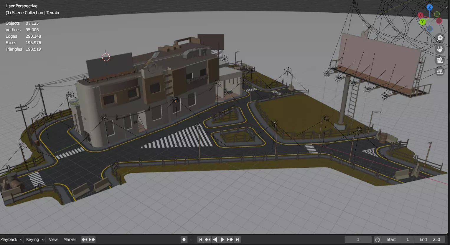 Street Block Low-poly 3D model_2
