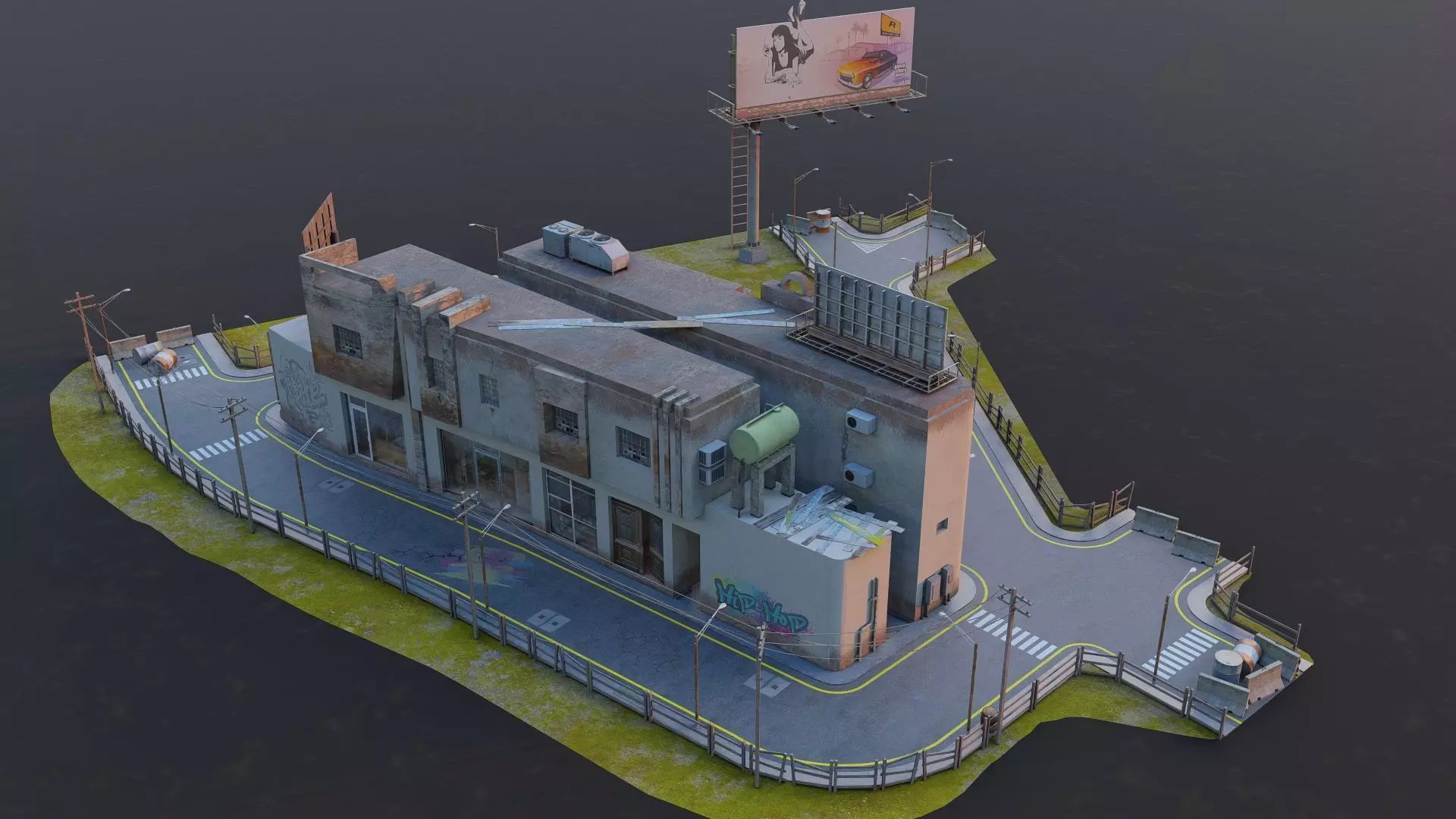 Street Block Low-poly 3D model_10