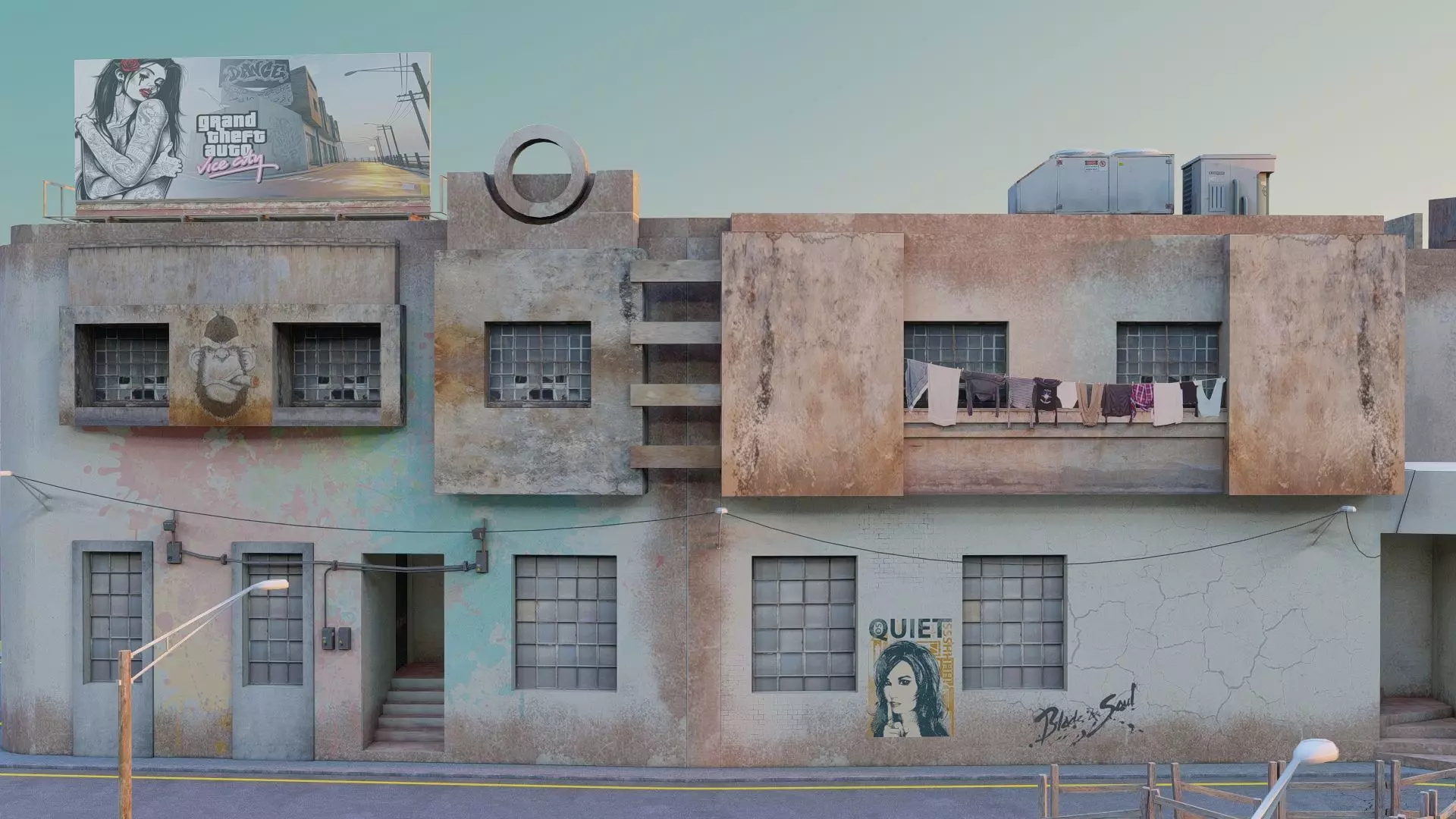 Street Block Low-poly 3D model_5