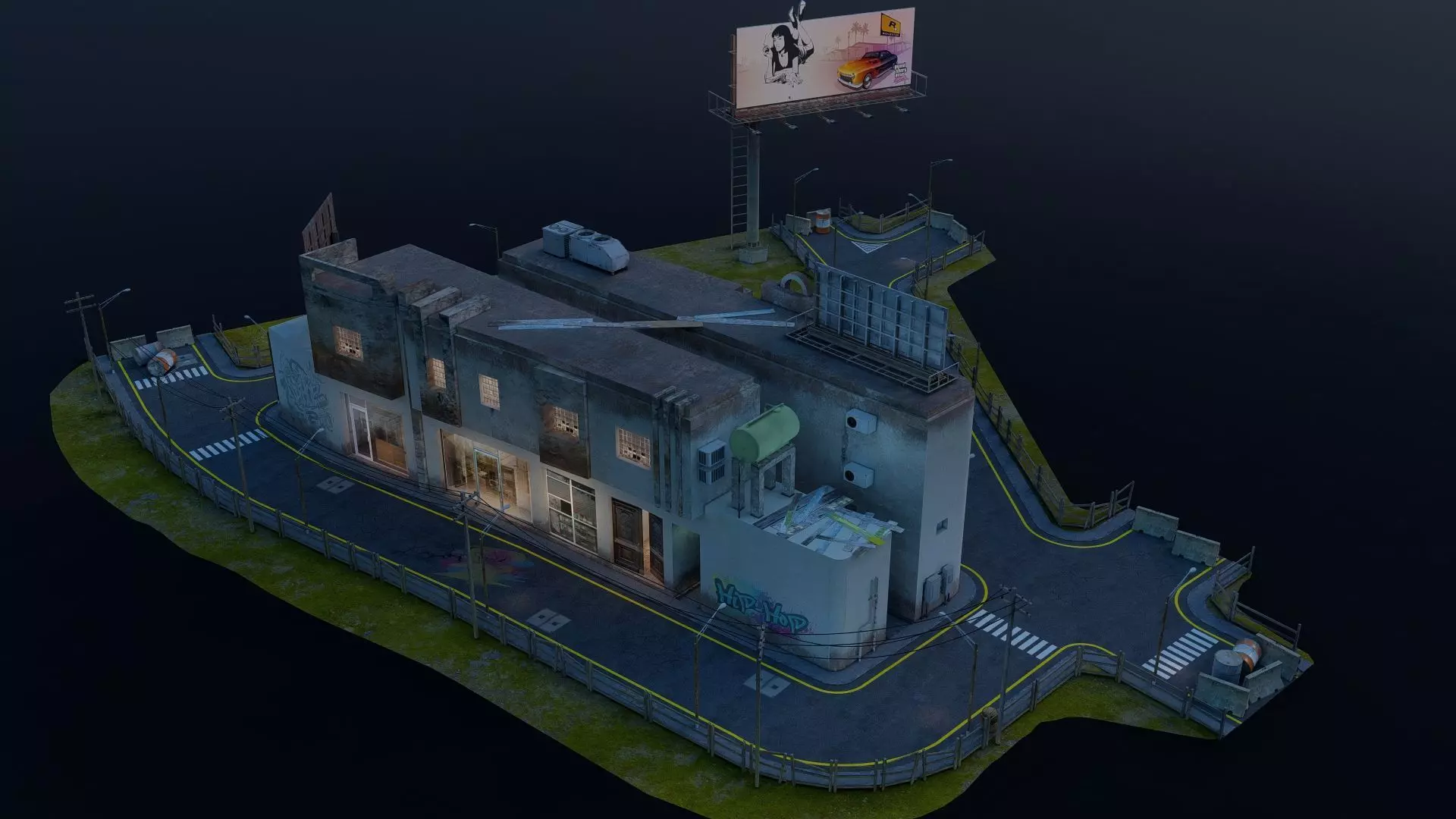 Street Block Low-poly 3D model_21