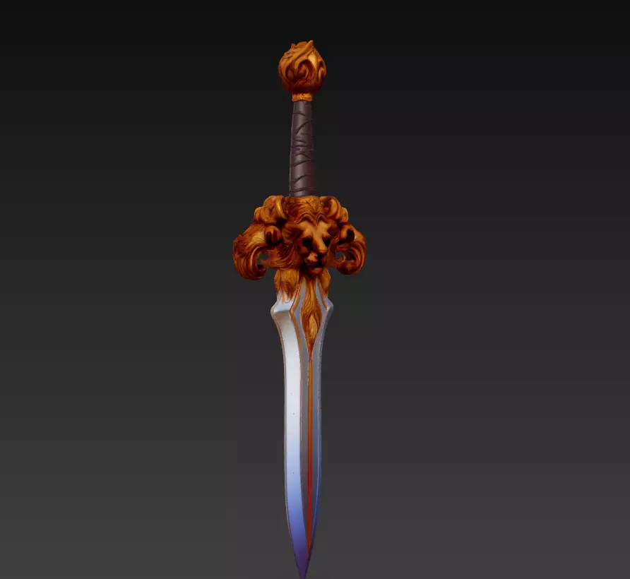 Lion Fang Dagger - Ornate Fantasy Short Blade Sculpture 3D model_5