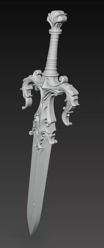 Royal Guardian Sword - Ornate Fantasy Weapon Sculpture 3D model_10