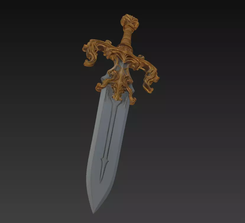 Royal Guardian Sword - Ornate Fantasy Weapon Sculpture 3D model_5