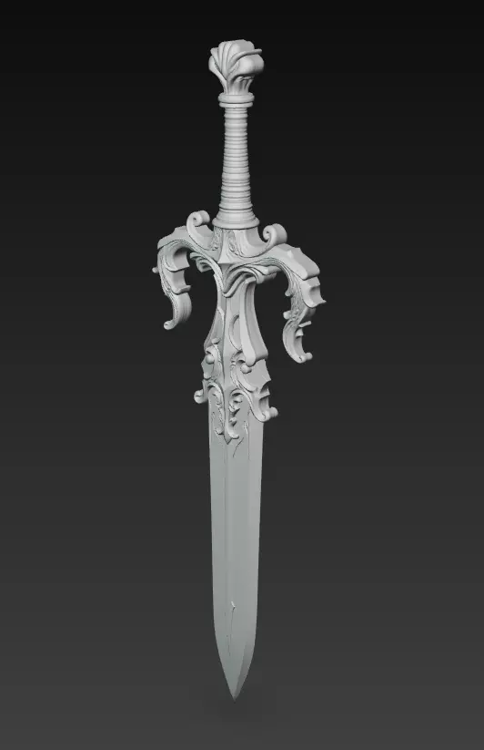 Royal Guardian Sword - Ornate Fantasy Weapon Sculpture 3D model_7