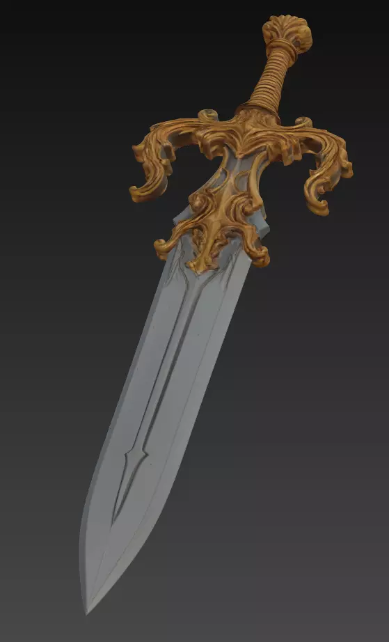Royal Guardian Sword - Ornate Fantasy Weapon Sculpture 3D model_2