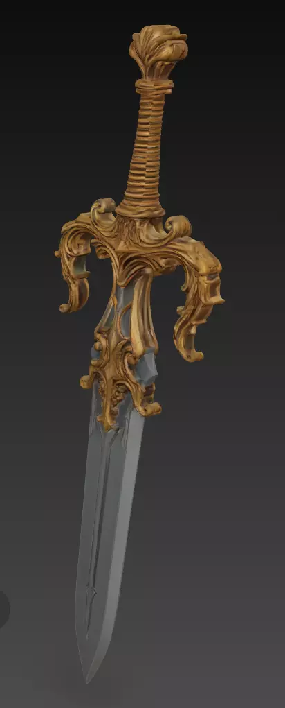 Royal Guardian Sword - Ornate Fantasy Weapon Sculpture 3D model_4