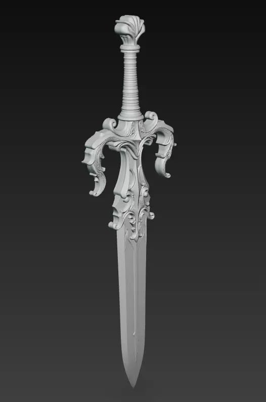 Royal Guardian Sword - Ornate Fantasy Weapon Sculpture 3D model_9