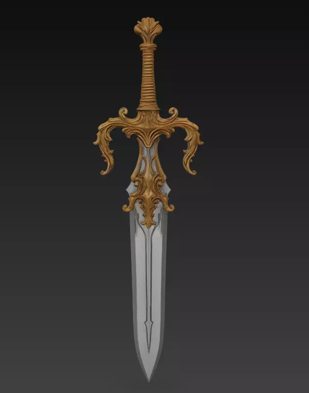 Royal Guardian Sword - Ornate Fantasy Weapon Sculpture 3D model_3