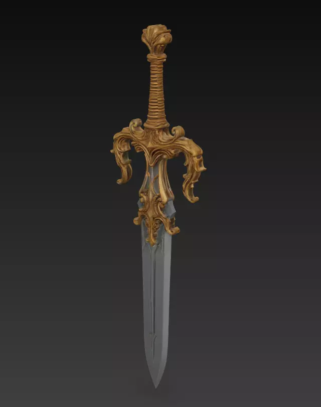 Royal Guardian Sword - Ornate Fantasy Weapon Sculpture 3D model_0
