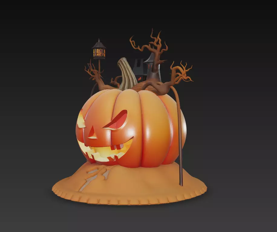 Haunted Pumpkin House - Stylized Halloween Sculpture 3D print model_3