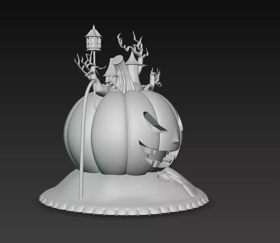 Haunted Pumpkin House - Stylized Halloween Sculpture 3D print model_7
