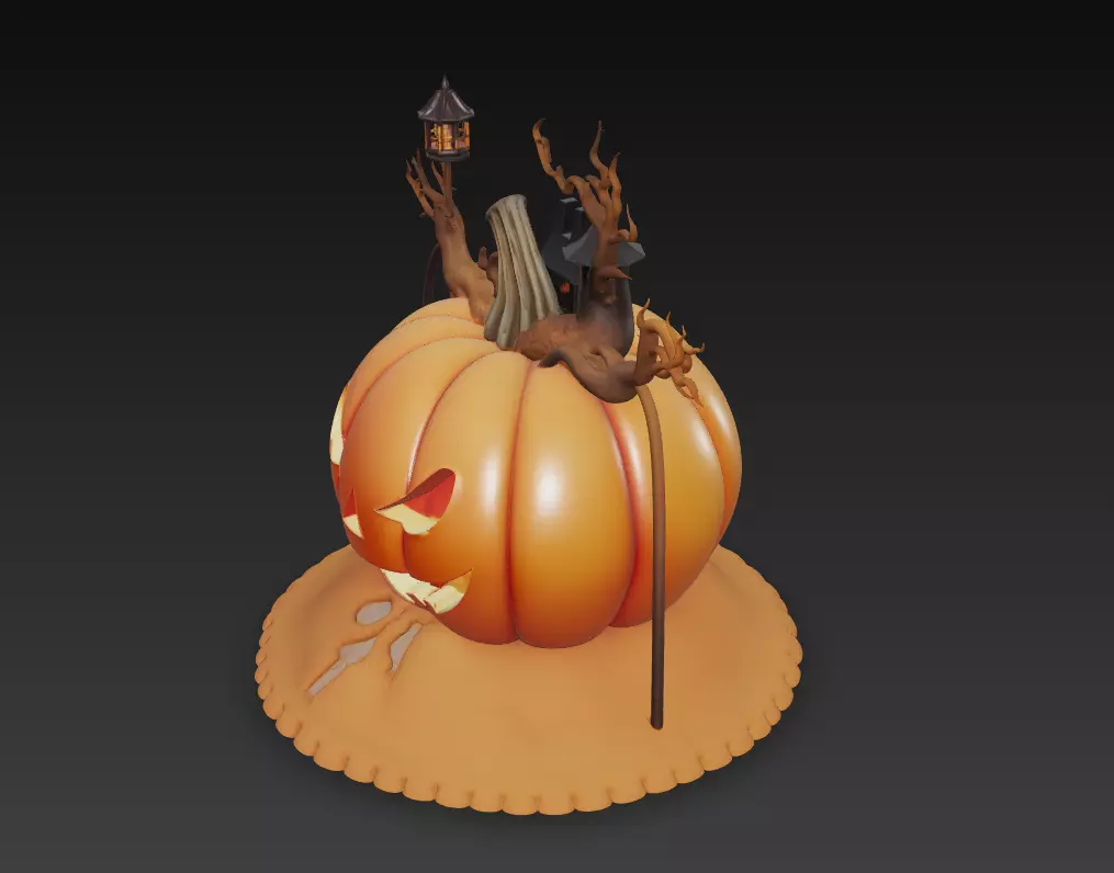 Haunted Pumpkin House - Stylized Halloween Sculpture 3D print model_4