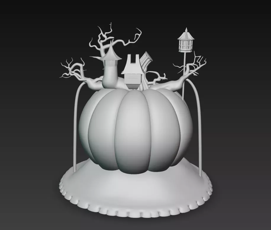 Haunted Pumpkin House - Stylized Halloween Sculpture 3D print model_10